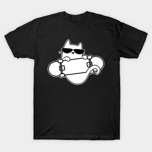 Cat and Skateboard Skateboarding Cat Outline T-Shirt